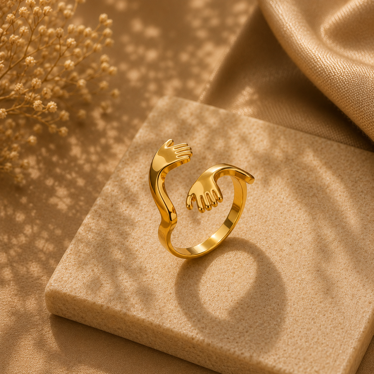 Kram Ring med Hænder i Guld