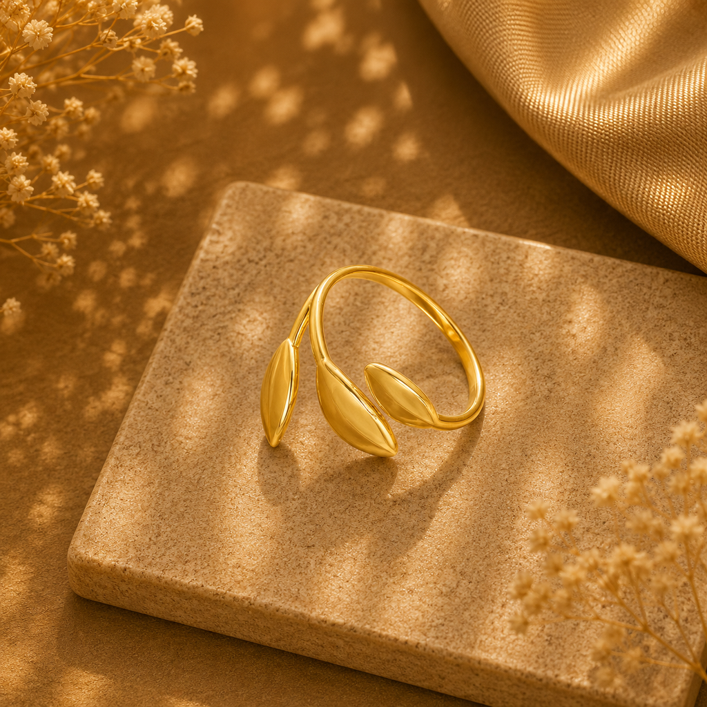 Olivenblad Åben Ring i Guld