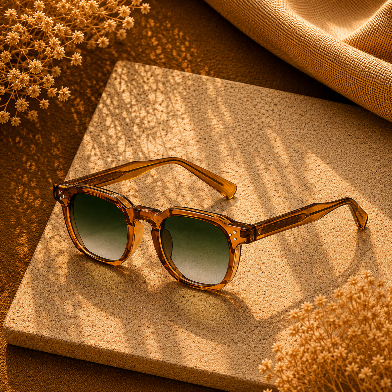 Lavénci Solbriller – Amber Stel & Grøn Gradient Glas