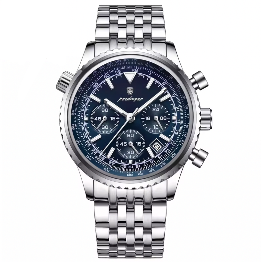 Poedagar Chronograph Herreur – Sølv/Blå