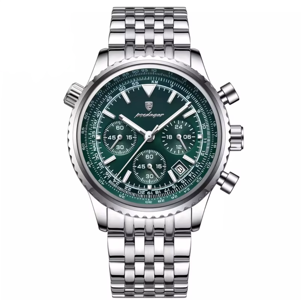 Poedagar Chronograph Herreur – Sølv/Grøn