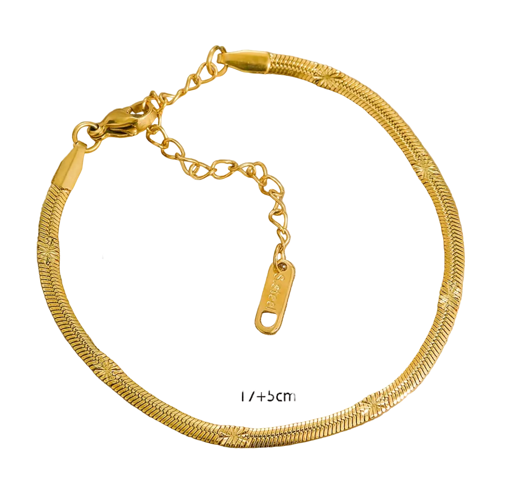 Slange Armbånd med Blomstergravering i 18K Guld