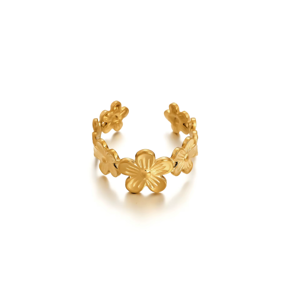Blomsterkrans Åben Ring i Guld
