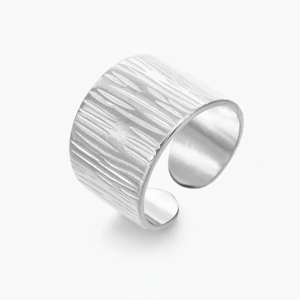 Bred Bark Tekstur Cuff Ring i Sølv